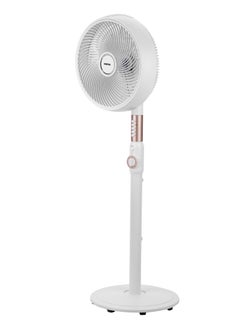 GEEPAS 14 Inches Stand Fan With ABS Circulator Head, AS 5 Fins Blade,, 2 Hours Timer, ABS Body, Wide Angle Oscillation, Chrome & Silver Painting decoration, Base With Heavy Rubber 60 W GF21204 White  - Image 2