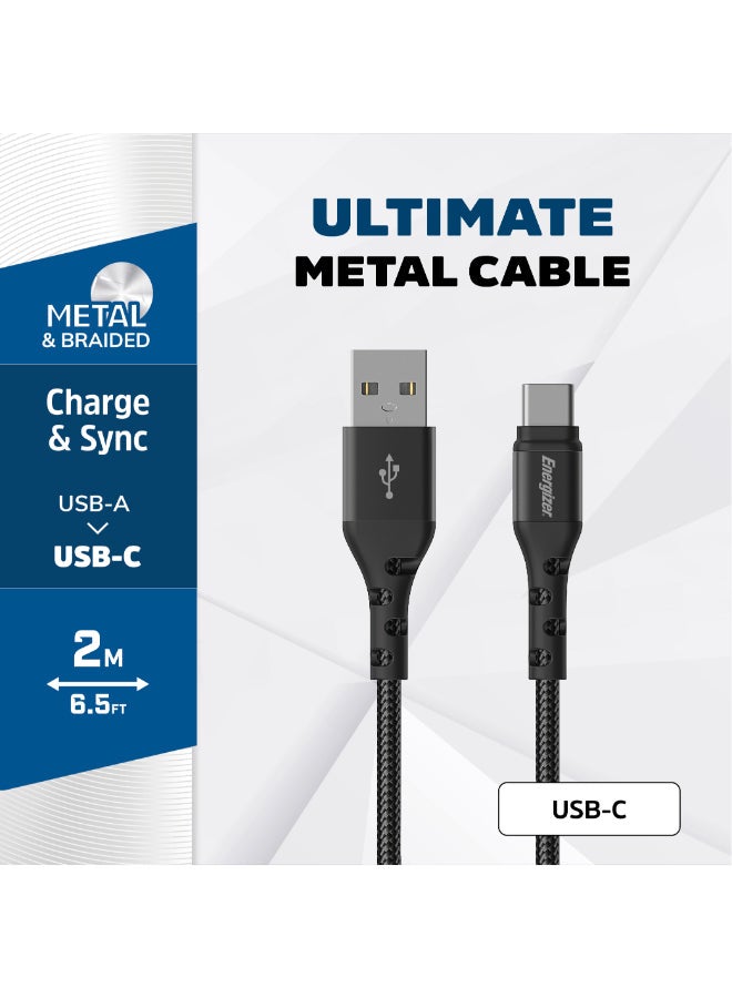 Energizer C520CK USB-A To USB-C Charge And Sync Cable 6.5Ft| Fast Charge USB-C Certified, Metallic Heavy Duty, For Apple iPad Pro/Air/Mini, Samsung Galaxy S23/22 Ultra And Android Devices Black - Image 4