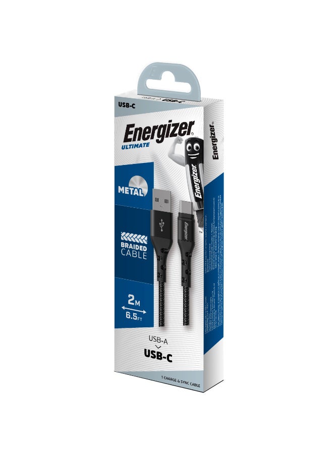 Energizer C520CK USB-A To USB-C Charge And Sync Cable 6.5Ft| Fast Charge USB-C Certified, Metallic Heavy Duty, For Apple iPad Pro/Air/Mini, Samsung Galaxy S23/22 Ultra And Android Devices Black - Image 2