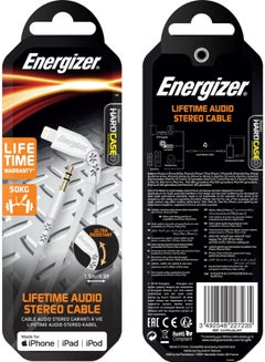 Energizer C41 Lightning To 3.5Mm Audio Cable 5Ft| HiFi Stereo Sound, Lifetime Warranty, MFi Certified, Heavy Duty, For Apple iPhone 14/13/12/11/X Pro Max Mini Plus, iPads White  - Image 4