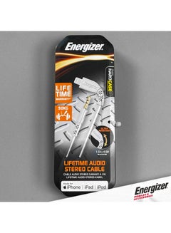 Energizer C41 Lightning To 3.5Mm Audio Cable 5Ft| HiFi Stereo Sound, Lifetime Warranty, MFi Certified, Heavy Duty, For Apple iPhone 14/13/12/11/X Pro Max Mini Plus, iPads White  - Image 2