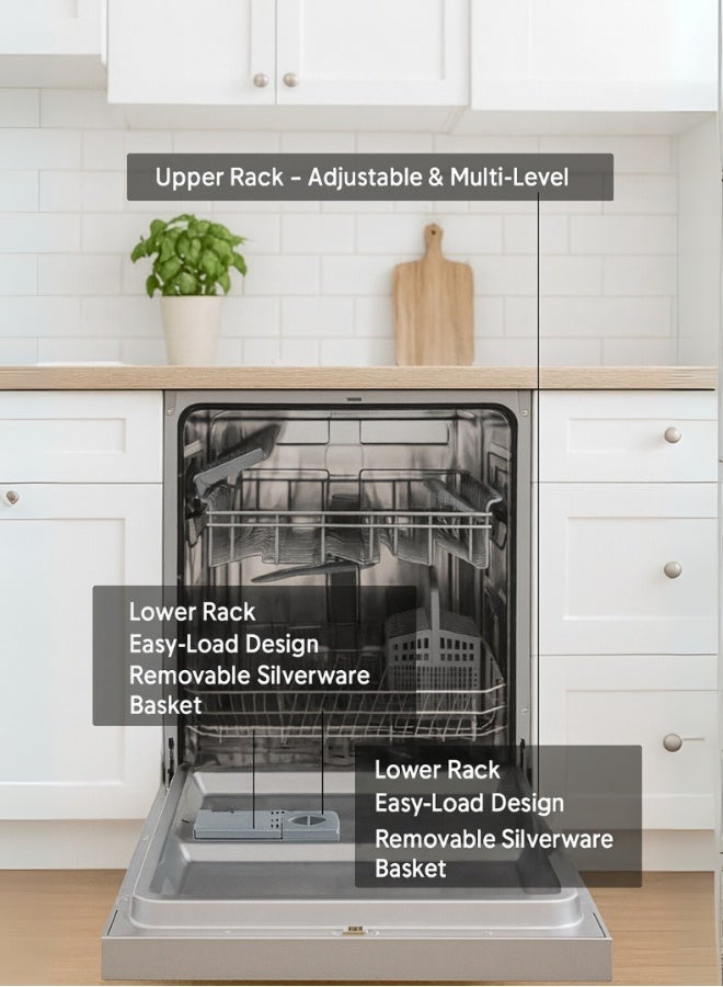 Admiral Freestanding Dishwasher, 13 Place Setting, 6 Auto Programs, Silent & High Energy Efficient, Half Load Function, Rapid Wash, Child Lock, Off -Peak Wash, Extra Drying, 1 Year Warranty 13 L 1800 W ADDW136USCP Silver - Image 3