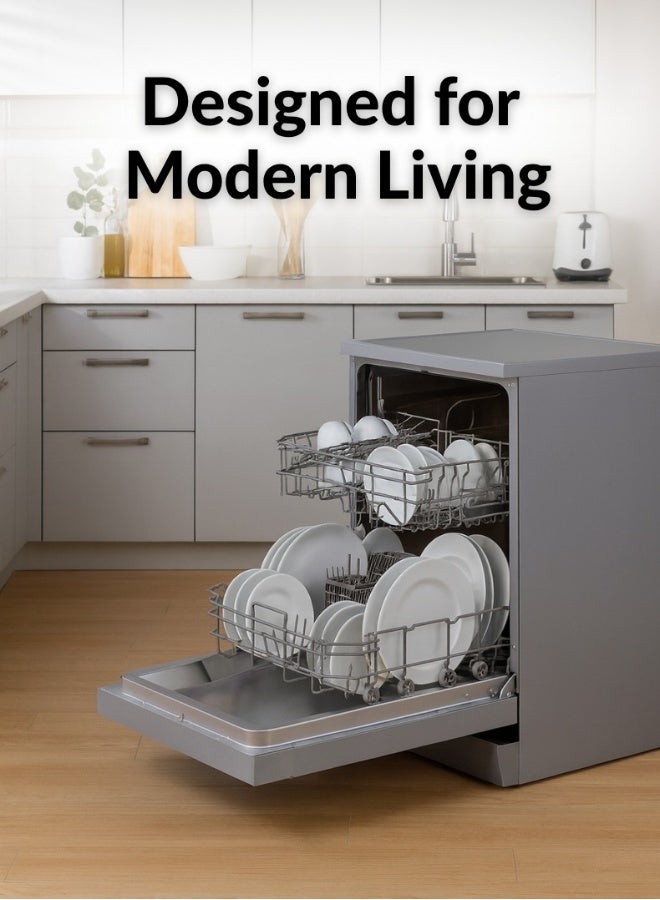 Admiral Freestanding Dishwasher, 14 Place Setting, 7 Auto Programs, Silent & High Energy Efficient, Half Load Function, Rapid Wash, Child Lock, Off -Peak Wash, Extra Drying, 1 Year Warranty 14 L 1800 W ADDW147USCP Silver - Image 2