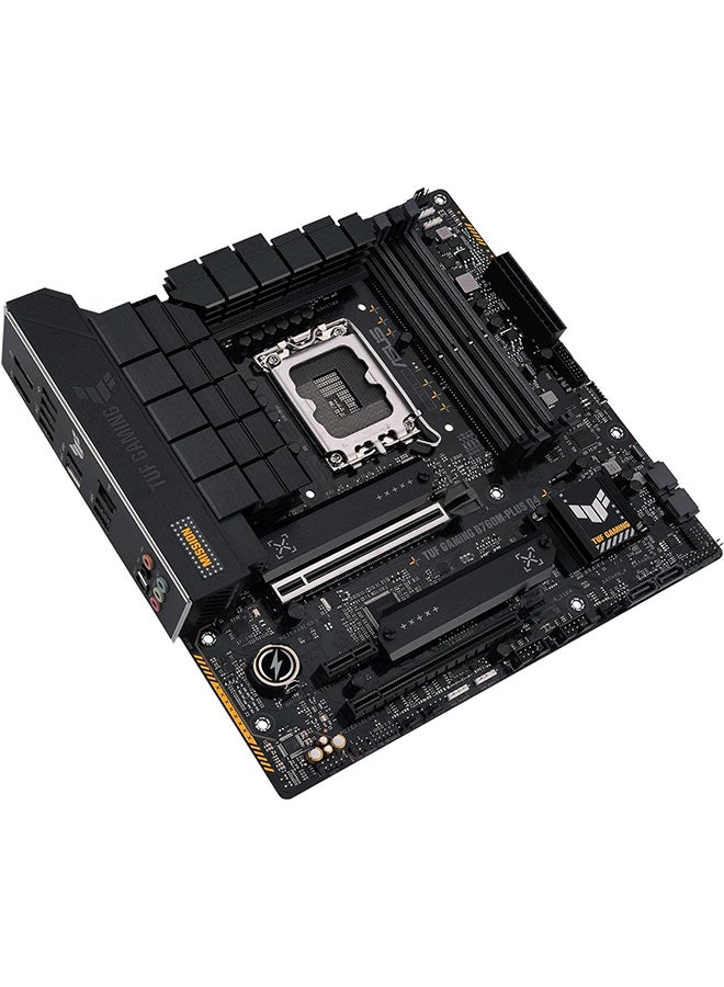 TUF Gaming B760M-PLUS D4, Intel B760 (LGA 1700) mATX motherboard, PCIe 5.0, two M.2 slots, 12+1 DrMOS, DDR4, Realtek 2.5Gb Ethernet, HDMI, DisplayPort, Rear USB 3.2 Gen 2x2 Type-C Black