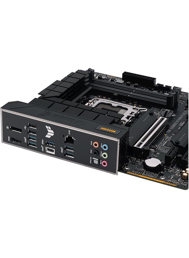 TUF Gaming B760M-PLUS D4, Intel B760 (LGA 1700) mATX motherboard, PCIe 5.0, two M.2 slots, 12+1 DrMOS, DDR4, Realtek 2.5Gb Ethernet, HDMI, DisplayPort, Rear USB 3.2 Gen 2x2 Type-C Black