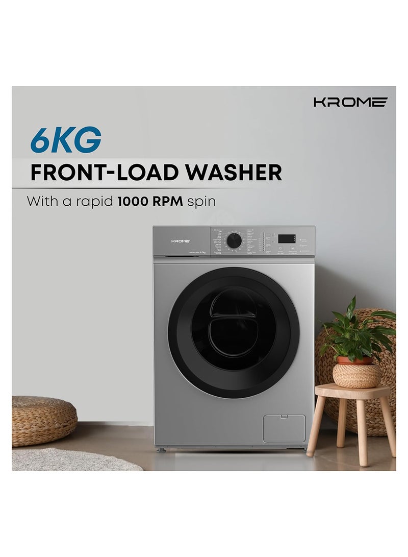Krome - 6 Kg Front Load Washing Machine, 1000 RPM with LED Display With Universal Motor 6 kg KR-WFL60SS Titanium - Image 1