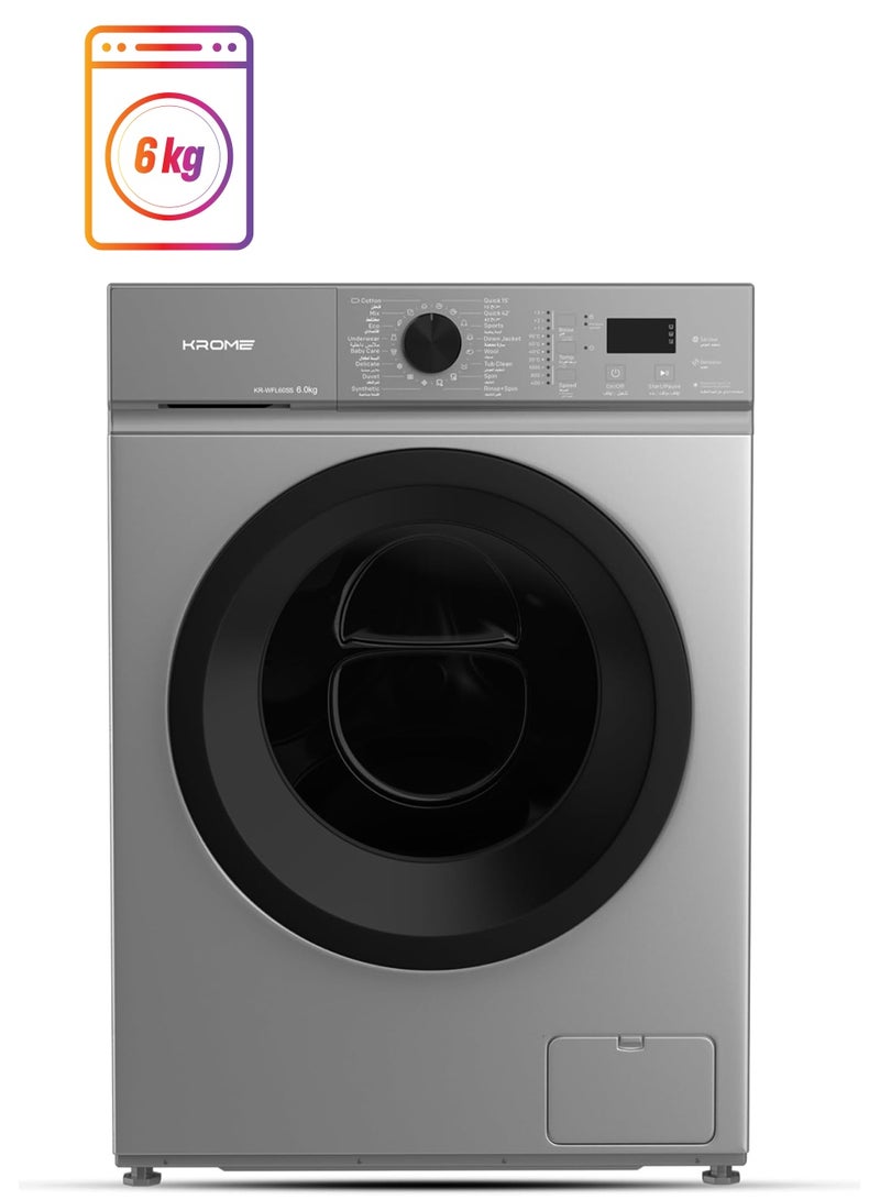 Krome - 6 Kg Front Load Washing Machine, 1000 RPM with LED Display With Universal Motor 6 kg KR-WFL60SS Titanium - Image 1