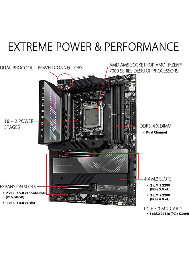 ASUS - Rog Crosshair X670E Hero ATX DDR5 Motherboard, AM5 Socket, AMD X670 Chipset, 128GB DIMM Max Memory, PCIe 5.0 Slot, Intel 2.5Gb Ethernet, Wifi 6E, M.2 Heatsink, USB Ports | 90MB1BC0-M0EAY0 Black - Image 1