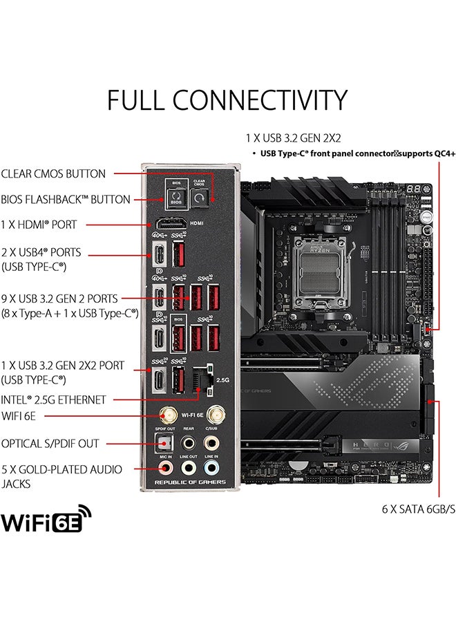 ASUS - Rog Crosshair X670E Hero ATX DDR5 Motherboard, AM5 Socket, AMD X670 Chipset, 128GB DIMM Max Memory, PCIe 5.0 Slot, Intel 2.5Gb Ethernet, Wifi 6E, M.2 Heatsink, USB Ports | 90MB1BC0-M0EAY0 Black - Image 1