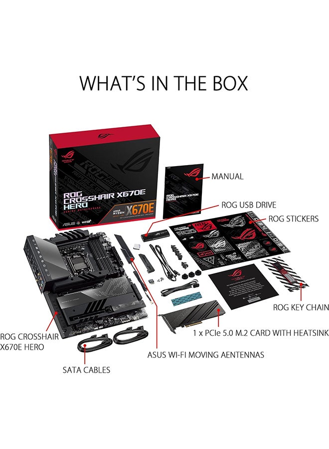 ASUS - Rog Crosshair X670E Hero ATX DDR5 Motherboard, AM5 Socket, AMD X670 Chipset, 128GB DIMM Max Memory, PCIe 5.0 Slot, Intel 2.5Gb Ethernet, Wifi 6E, M.2 Heatsink, USB Ports | 90MB1BC0-M0EAY0 Black - Image 1