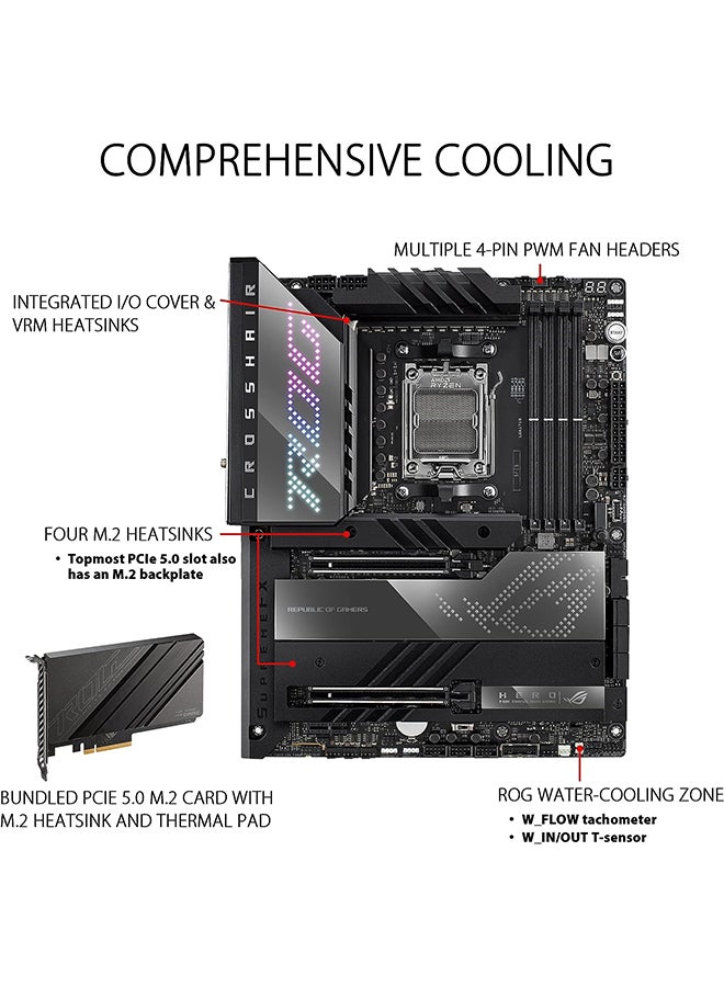 ASUS - Rog Crosshair X670E Hero ATX DDR5 Motherboard, AM5 Socket, AMD X670 Chipset, 128GB DIMM Max Memory, PCIe 5.0 Slot, Intel 2.5Gb Ethernet, Wifi 6E, M.2 Heatsink, USB Ports | 90MB1BC0-M0EAY0 Black - Image 1