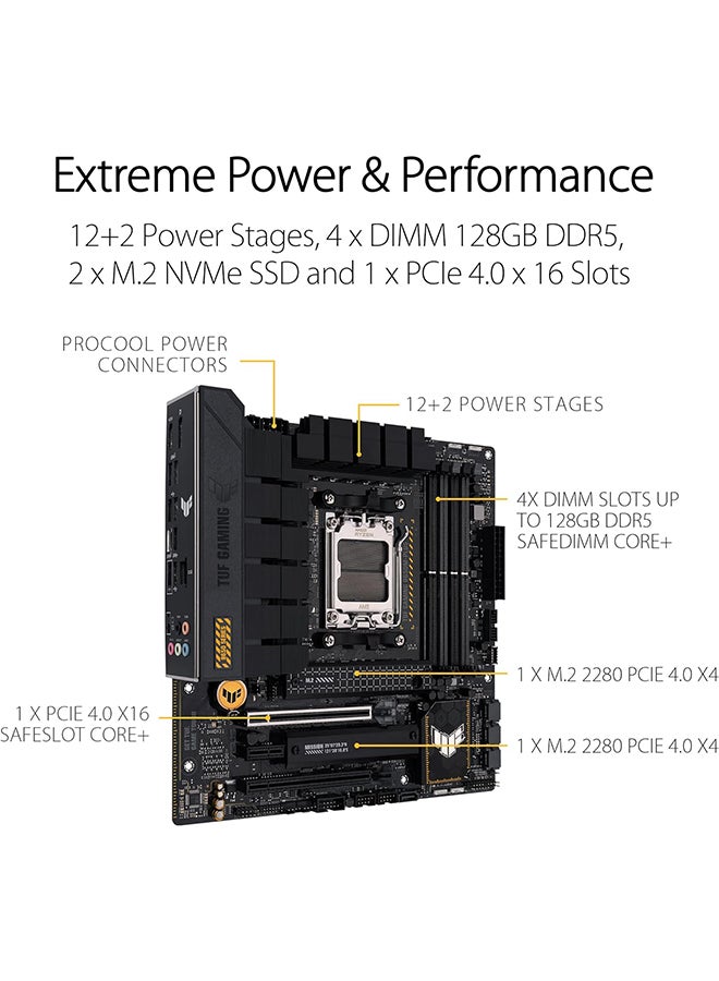ASUS TUF GAMING B650M-PLUS Micro-ATX AMD Motherboard, AM5 Socket, AMD B650 Chipset, 4x 2-Channel DDR5 128GB Max, 2x M.2, 1x PCIe 4.0/3.0 x16, 4x SATA 6Gb/s, 1xHDMI/1xDP | 90MB1BG0-M0EAY0 Black  - Image 3