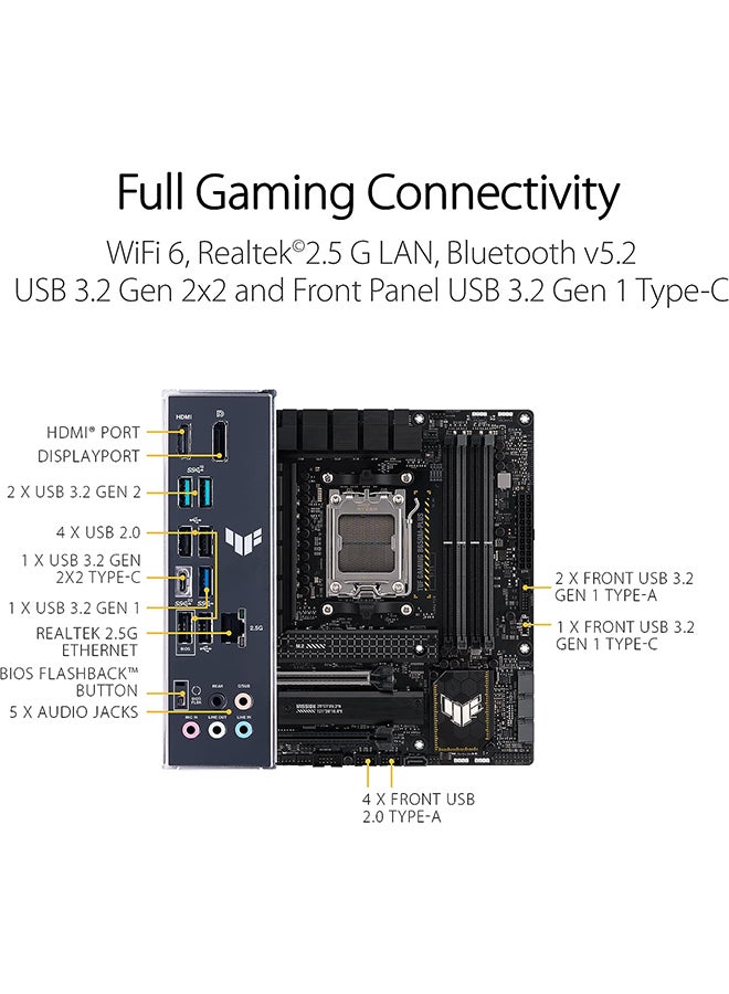 ASUS - TUF GAMING B650M-PLUS Micro-ATX AMD Motherboard, AM5 Socket, AMD B650 Chipset, 4x 2-Channel DDR5 128GB Max, 2x M.2, 1x PCIe 4.0/3.0 x16, 4x SATA 6Gb/s, 1xHDMI/1xDP | 90MB1BG0-M0EAY0 Black - Image 1