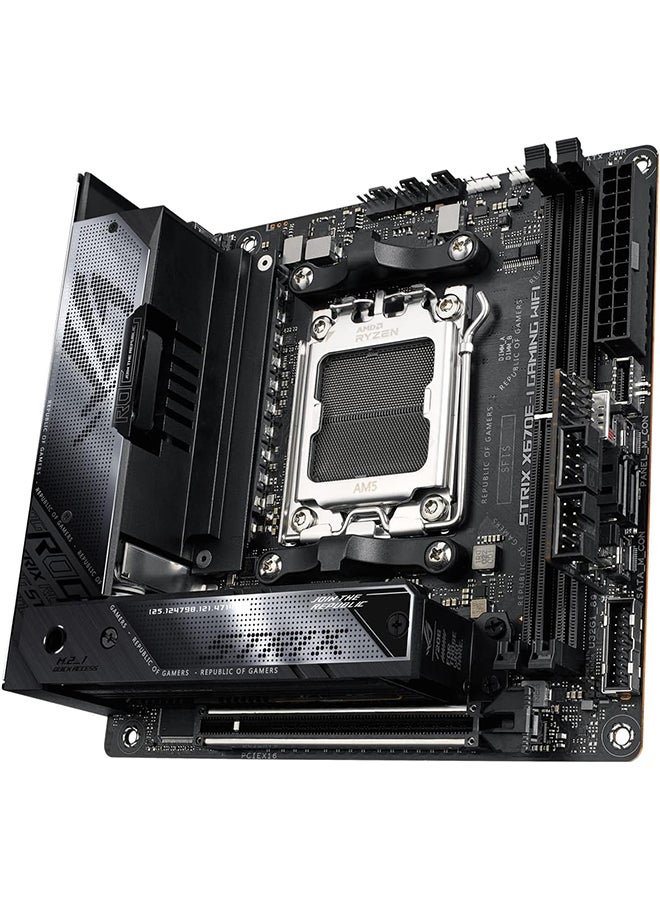 ASUS - Rog Strix X670E-I Gaming Wifi Mini-ITX Motherboard, AMD AM5 Socket, AMD X670 Chipset, 2xDIMM, Max 64GB DDR5, WiFi 6E 6GHz, 2xM.2 Slots,1xPCIe 5x16, 1x HDMI/2xUSB4 | 90MB1B70-M0EAY0 Black - Image 1