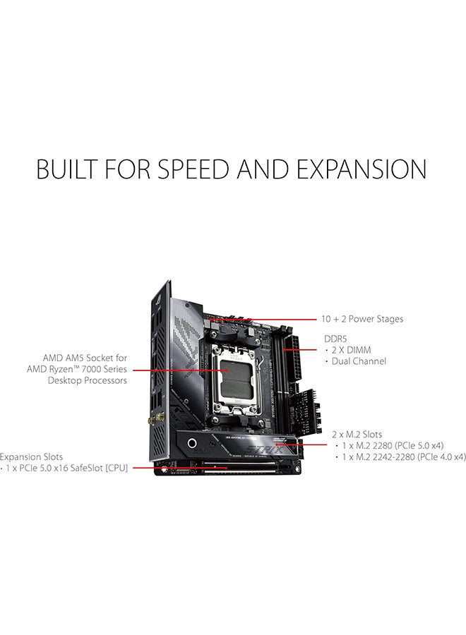ASUS Rog Strix X670E-I Gaming Wifi Mini-ITX Motherboard, AMD AM5 Socket, AMD X670 Chipset, 2xDIMM, Max 64GB DDR5, WiFi 6E 6GHz, 2xM.2 Slots,1xPCIe 5x16, 1x HDMI/2xUSB4 | 90MB1B70-M0EAY0 Black  - Image 2