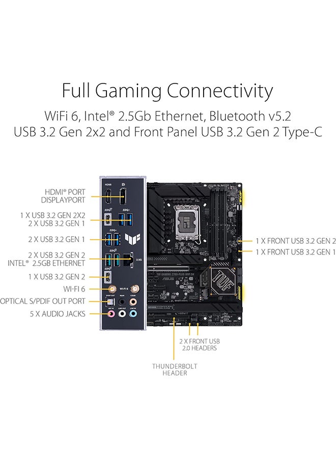 TUF Gaming Z790-Plus WiFi D4 LGA 1700(Intel®12th&13th Gen) ATX Gaming Motherboard(PCIe 5.0, DDR4,4xM.2 Slots,16+1 DrMOS, WiFi 6,2.5Gb LAN, Front USB 3.2 Gen 2 Type-C®, Thunderbolt 4/USB4) Black