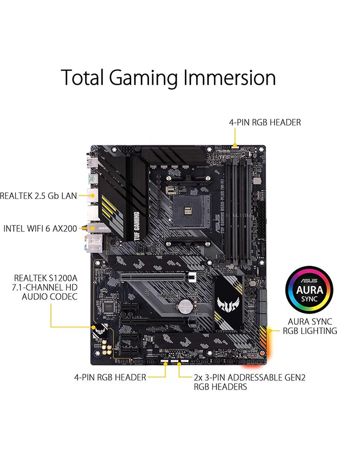 ASUS TUF Gaming B550-PLUS (WI-FI), AMD B550 (Ryzen AM4) ATX motherboard (PCIe 4.0, dual M.2, 10 DrMOS, DDR4 4400, Intel® WiFi 6, 2.5 Gb Ethernet, HDMI, DisplayPort, USB 3.2 Gen 2 Type-A and Type-C) Black - Image 2