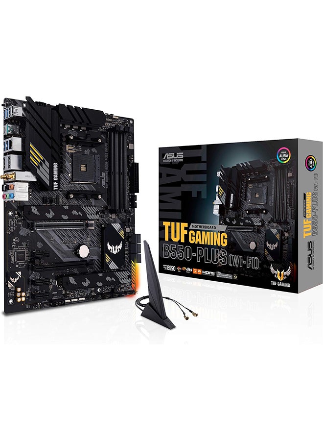 ASUS TUF Gaming B550-PLUS (WI-FI), AMD B550 (Ryzen AM4) ATX motherboard (PCIe 4.0, dual M.2, 10 DrMOS, DDR4 4400, Intel® WiFi 6, 2.5 Gb Ethernet, HDMI, DisplayPort, USB 3.2 Gen 2 Type-A and Type-C) Black - Image 1