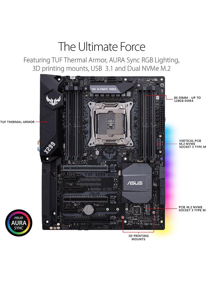 ASUS - TUF X299 MARK 2 (INTEL X299) LGA 2066 ATX motherboard with Thermal Armor, DDR4 4133MHz (OC), dual M.2, Intel VROC support, Intel Optane™ memory-ready, Intel Gigabit LAN, USB 3.1 Gen 2 Black - Image 1
