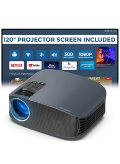 Wownect LED Projector With 120 Inch Screen | 300 ANSI Native 1080P Android 9.0 TV 5G WiFi Full HD Home Theater Video Projector PROJ-WO-74-AN_SCR-04 Black  - Image 1