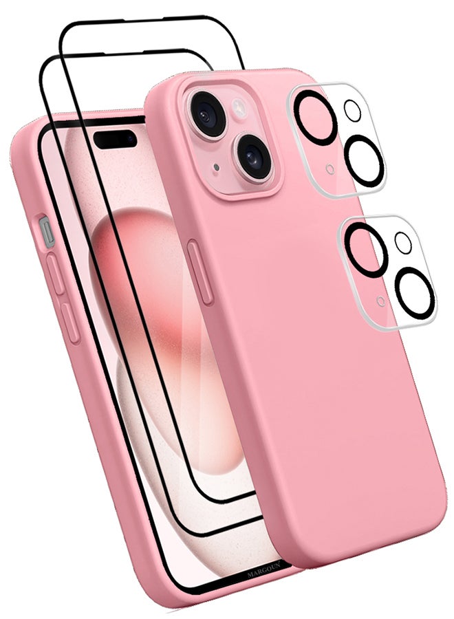 MARGOUN 5 Packs For iPhone 15 Case 2 Screen Protectors And 2 Camera Lens Protectors Upgrade Defender Silicone Cover Shockproof Anti-Scratch Protective Phone Case Pink  - Image 2