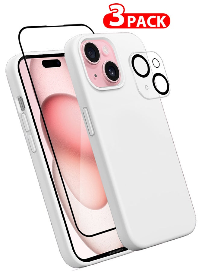 MARGOUN 3 Packs For iPhone 15 Plus Case Screen Protector And Camera Lens Protector Upgrade Defender Silicone Cover Shockproof Anti-Scratch Protective Phone Case White - Image 1