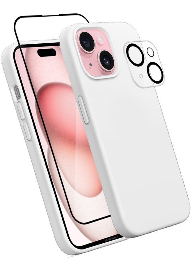 MARGOUN 3 Packs For iPhone 15 Plus Case Screen Protector And Camera Lens Protector Upgrade Defender Silicone Cover Shockproof Anti-Scratch Protective Phone Case White - Image 2