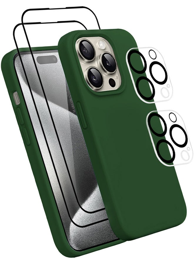 MARGOUN 5 Packs For iPhone 15 Pro Case 2 Screen Protectors And 2 Camera Lens Protectors Upgrade Defender Silicone Cover Shockproof Anti-Scratch Protective Phone Case Green  - Image 2
