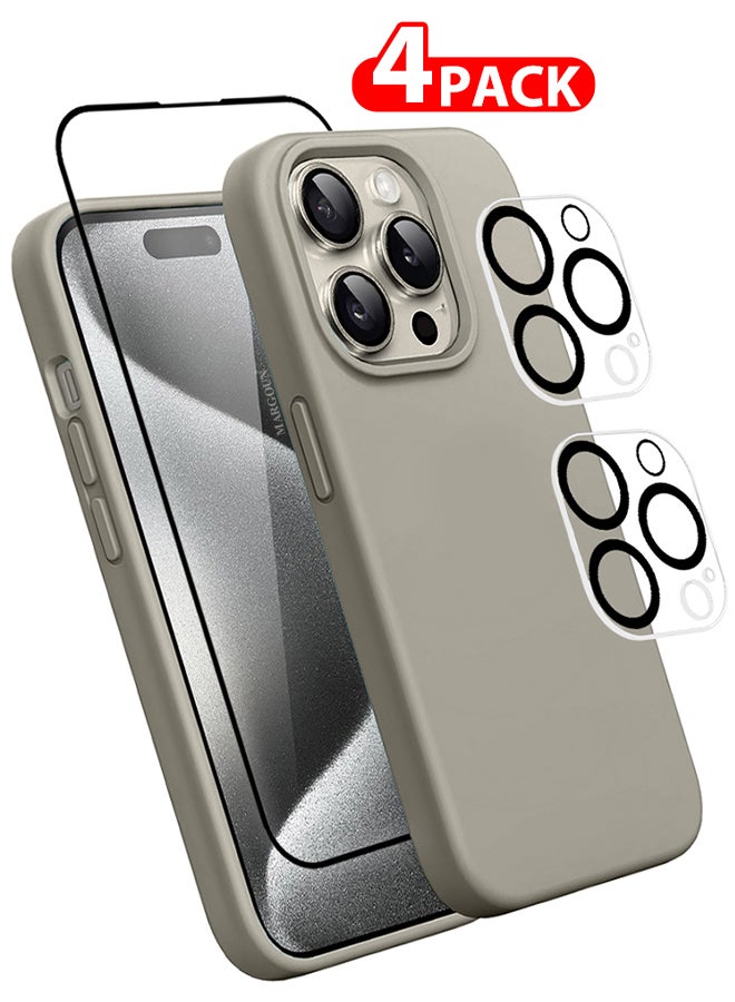 MARGOUN 4 Packs For iPhone 15 Pro Case Screen Protector And 2 Camera Lens Protectors Upgrade Defender Silicone Cover Shockproof Anti-Scratch Protective Phone Case Grey - Image 1