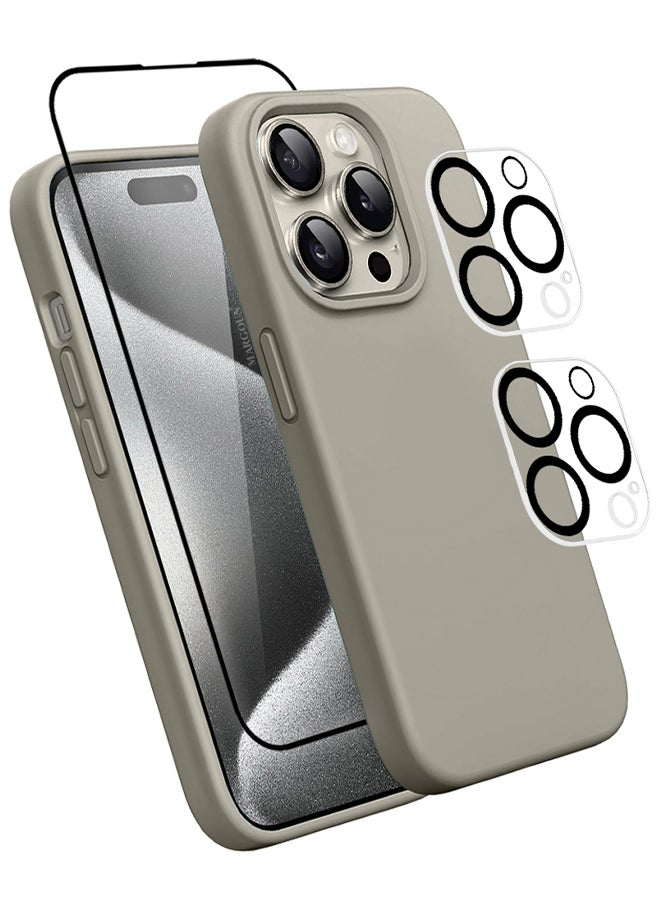 MARGOUN 4 Packs For iPhone 15 Pro Case Screen Protector And 2 Camera Lens Protectors Upgrade Defender Silicone Cover Shockproof Anti-Scratch Protective Phone Case Grey - Image 2