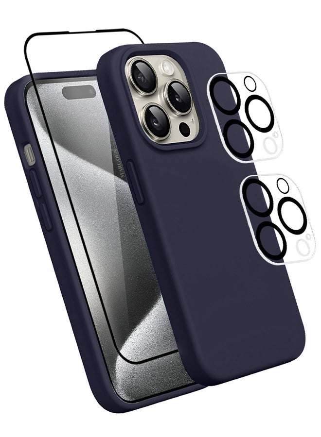 MARGOUN 4 Packs For iPhone 15 Pro Case Screen Protector And 2 Camera Lens Protectors Upgrade Defender Silicone Cover Shockproof Anti-Scratch Protective Phone Case Blue  - Image 2