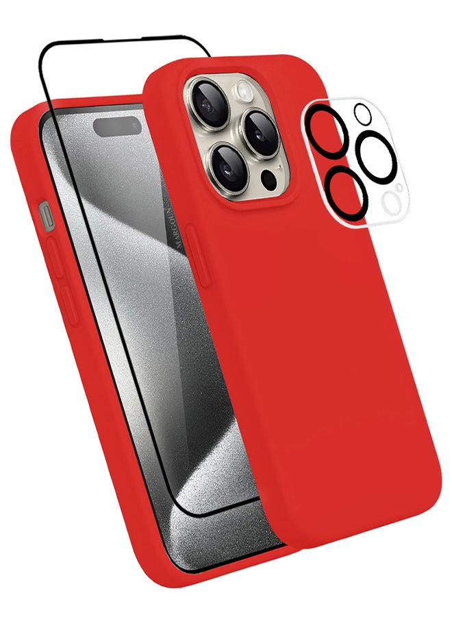 MARGOUN 3 Packs For iPhone 15 Pro Case Screen Protector And Camera Lens Protector Upgrade Defender Silicone Cover Shockproof Anti-Scratch Protective Phone Case Red - Image 2