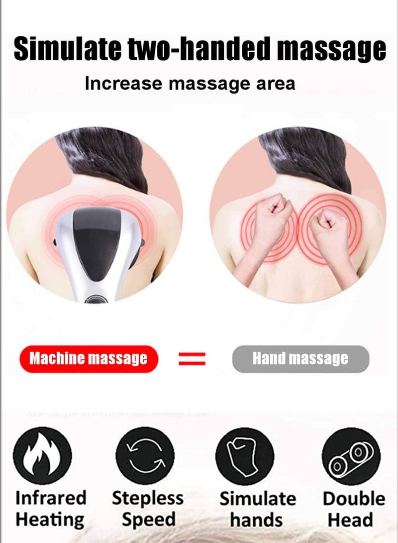 توشيونيكس - جهاز تدليك كهربائي محمول مزدوج الرأس لكامل الجسم، محمول باليد، تسخين مزدوج، اهتزاز بالأشعة تحت الحمراء، تدليك الأنسجة العميقة، قرع للرقبة، الكتف، الظهر، الأذرع، الساق، الساق، عضلات الساق، استرخاء توتر اليد وتخفيف الألم - Image 1