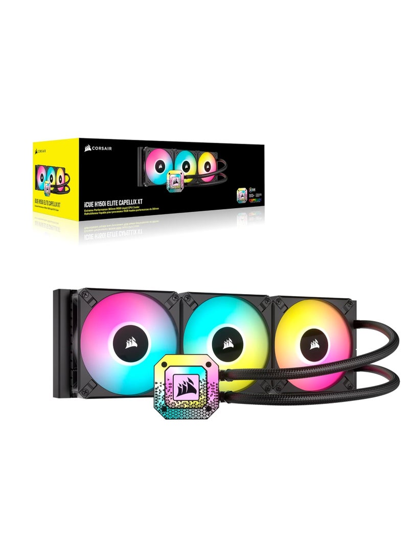 CORSAIR - iCUE H150i Elite CAPELLIX XT Desktop Liquid CPU Cooler - Three AF120 RGB Elite Fans - 360mm Radiator - Intel LGA 1700, 1200, 115X, 2066, AMD AM5, AM4 - Included Commander Core - Image 1