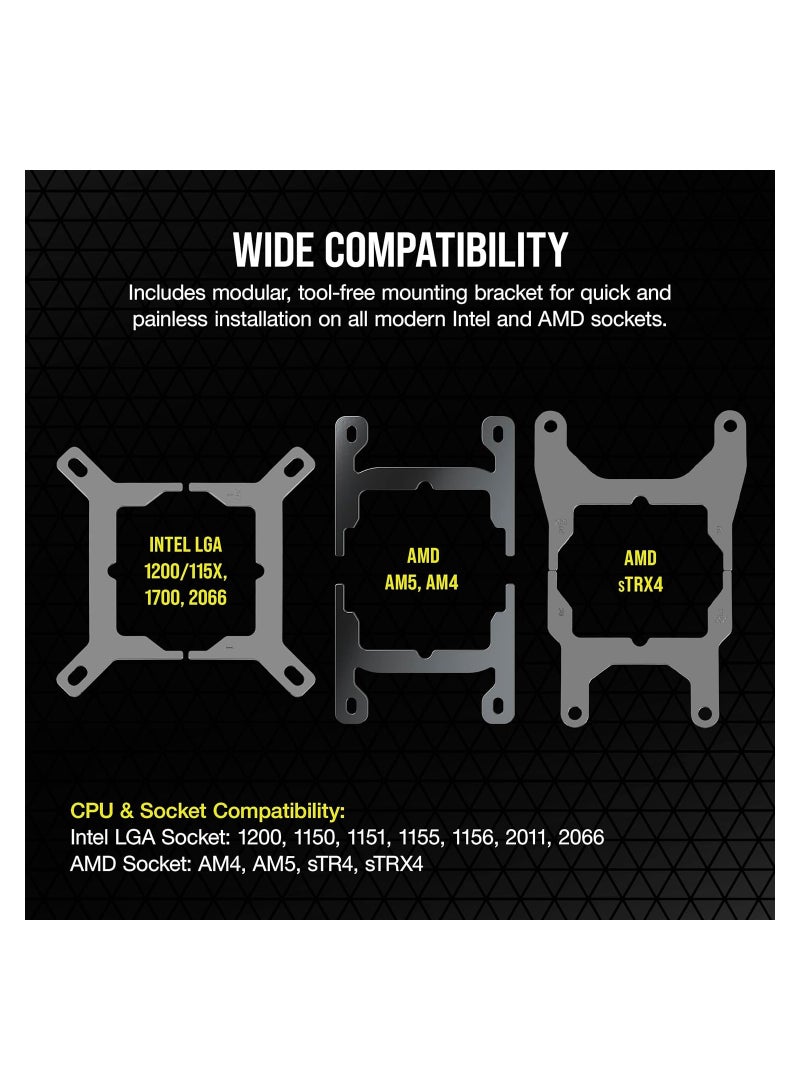 CORSAIR - iCUE H150i Elite CAPELLIX XT Desktop Liquid CPU Cooler - Three AF120 RGB Elite Fans - 360mm Radiator - Intel LGA 1700, 1200, 115X, 2066, AMD AM5, AM4 - Included Commander Core - Image 1