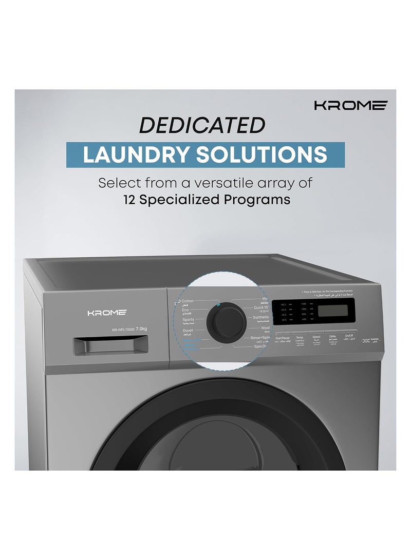 Krome - 7 KG Front Loading Washing Machine, 1400 RPM with LED Display With BLDC Inverter Motor 7 kg KR-WFL70SSI Titanium - Image 1