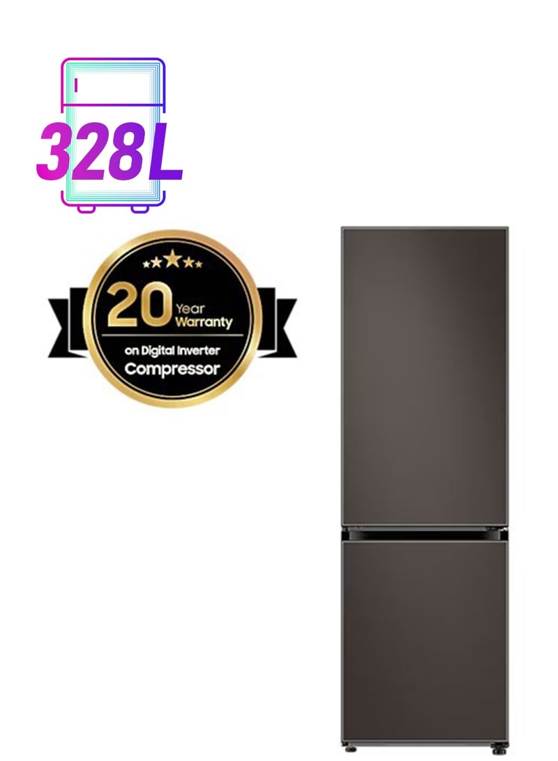 Samsung 350L Gross Capacity - 328L Net Capacity, Bottom Mount Refrigerator, Bespoke, No Frost, Power Cool/Freeze, All Around Cooling RB33A300405/AE Cotta Charcoal - Image 1