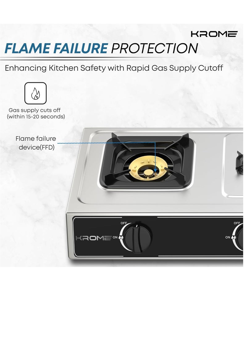 Gas Stove 3 Burners, Auto Ignition, Two 100MM + Single 30MM Brass Burner Cap, LPG Cooktop, Flame Failure Device, Enamel Square Pan Support, CE Approved, Stainless Steel Body KR-GSFC3041 Silver - pnsku/N70019351V/45/_/1698415263/e454175e-28e9-4959-8b15-27a02b186282