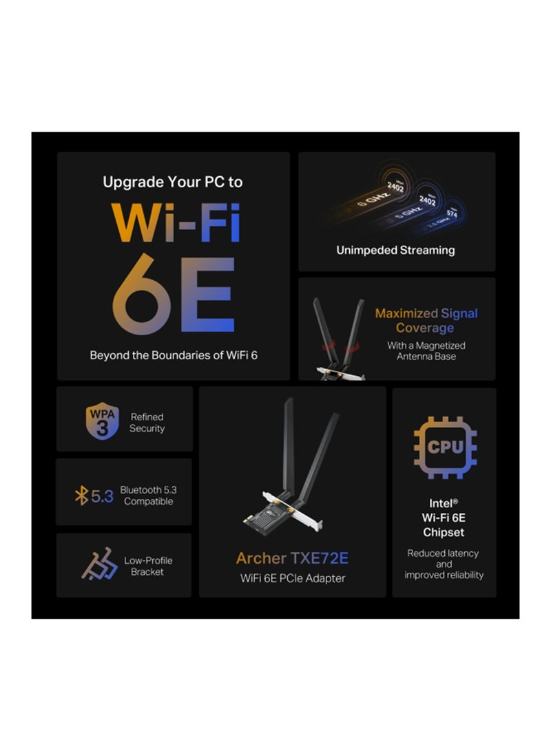 TP-LINK - AXE5400 Wi-Fi 6E Bluetooth 5.2 PCIe Adapter Black - Image 1