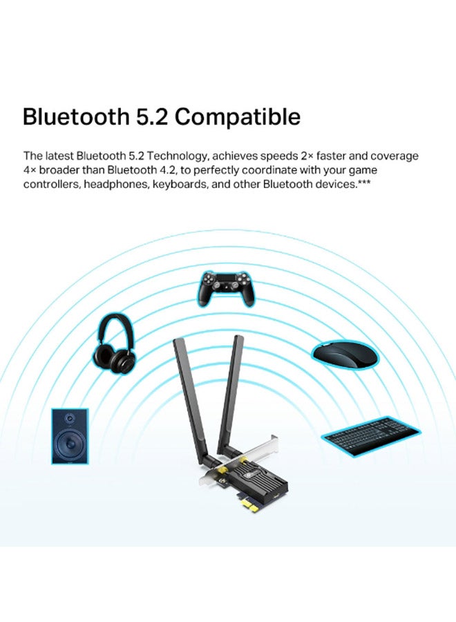TP-LINK - AX1800 Wi-Fi 6 Bluetooth 5.2 PCIe Adapter Black - Image 1