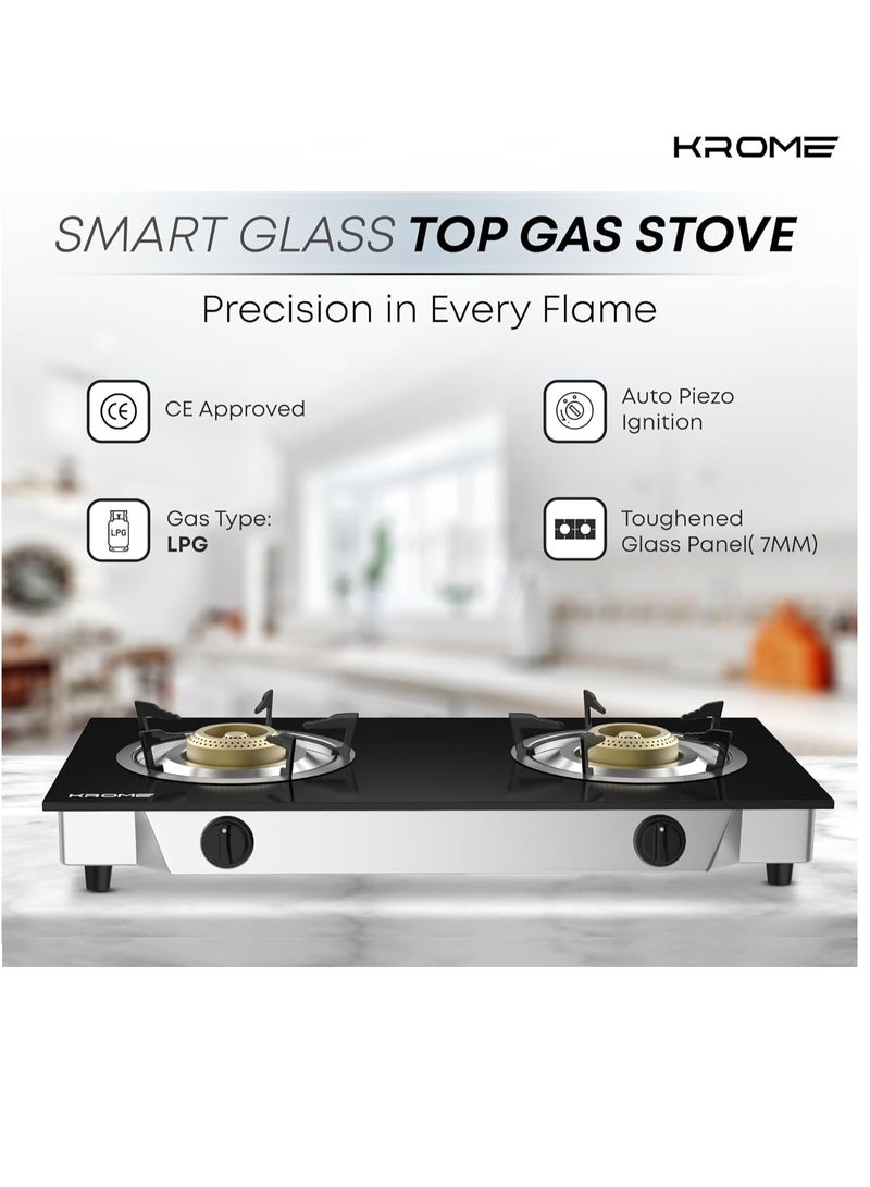 Gas Stove 2 Burners, Auto Piezo Ignition, Double Brass Burners, 100MM Brass Burner Cap, LPG Cooktop, Enamel Square Pan Support, Flame Failure Device, Tempered Glass Panel KR-GGFC2070 Black - pnsku/N70019363V/45/_/1698417130/0e143d7d-d319-48dd-b4ab-e3845e9fee00