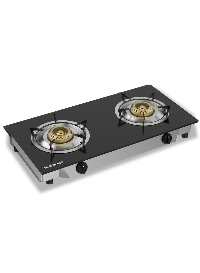 Gas Stove 2 Burners, Auto Piezo Ignition, Double Brass Burners, 100MM Brass Burner Cap, LPG Cooktop, Enamel Square Pan Support, Flame Failure Device, Tempered Glass Panel KR-GGFC2070 Black - pnsku/N70019363V/45/_/1698417131/1456719b-6913-4062-9f86-3d2cc65c0cf6