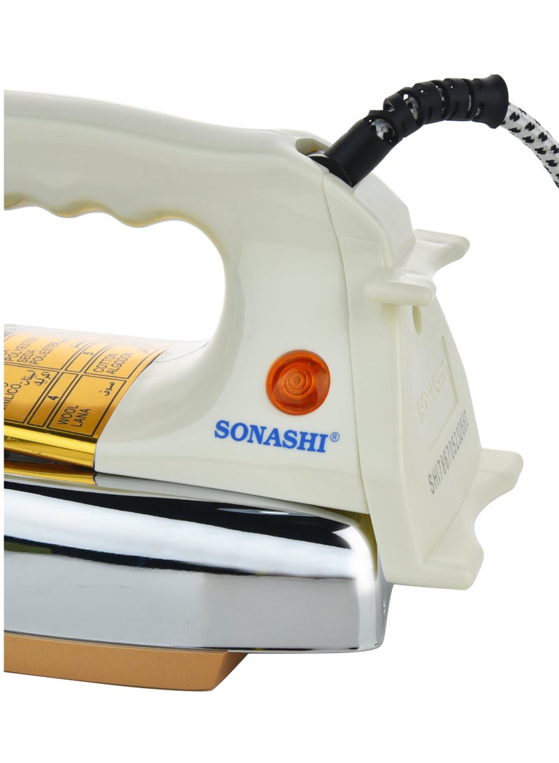 SONASHI - Heavy Iron - Gold Ceramic Coated Soleplate | Overheat Safety Protection With Easy Temperature Settings | Heavy Iron Box Suitable For All Fabrics 1200 W SHI-6020 Off White/Gold - Image 1