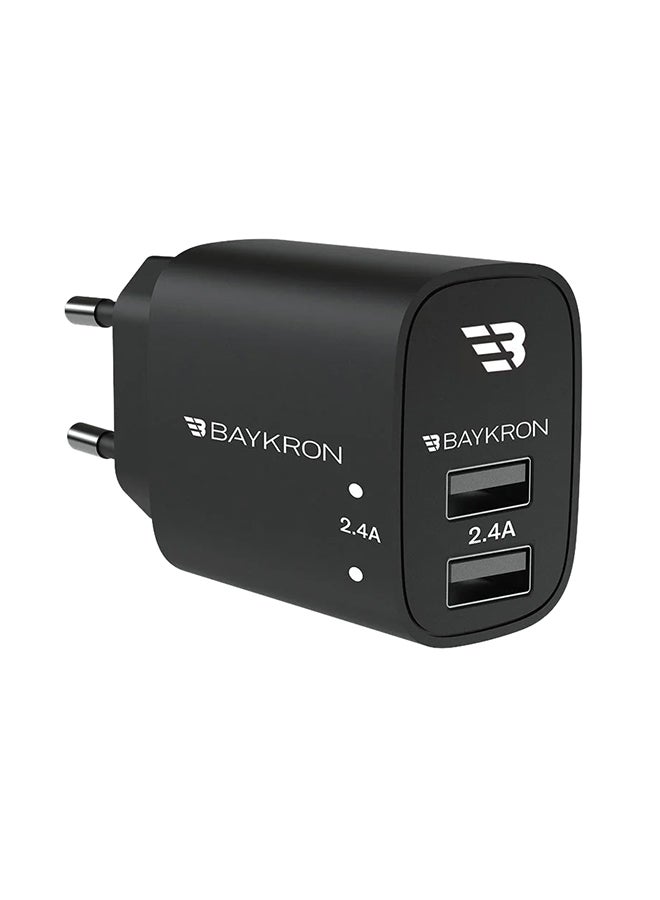 بايكرون Wall Charger With Dual 2.4A USB Port 12W Black - Image 1