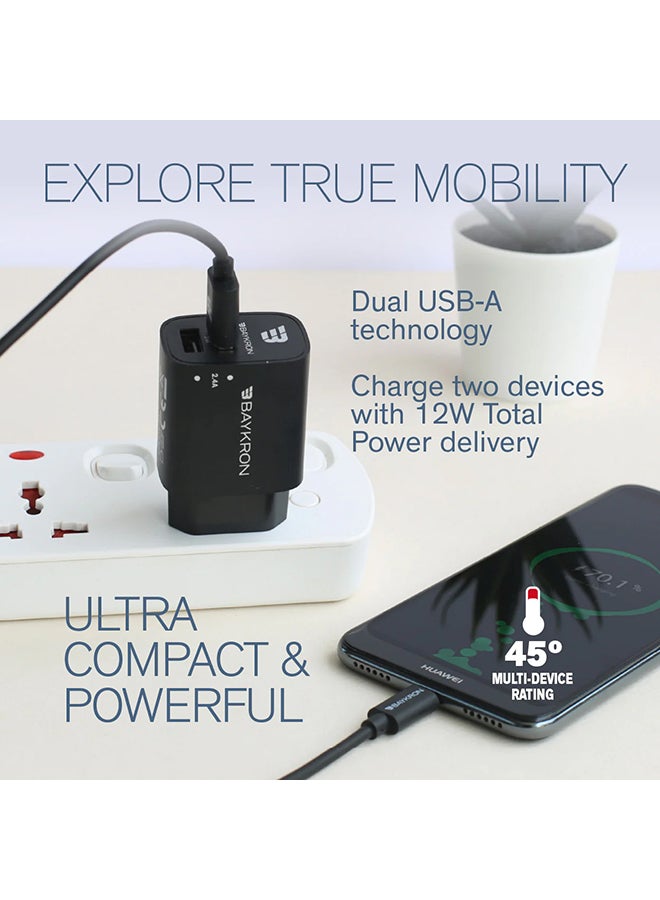 بايكرون Wall Charger With Dual 2.4A USB Port 12W Black - Image 3