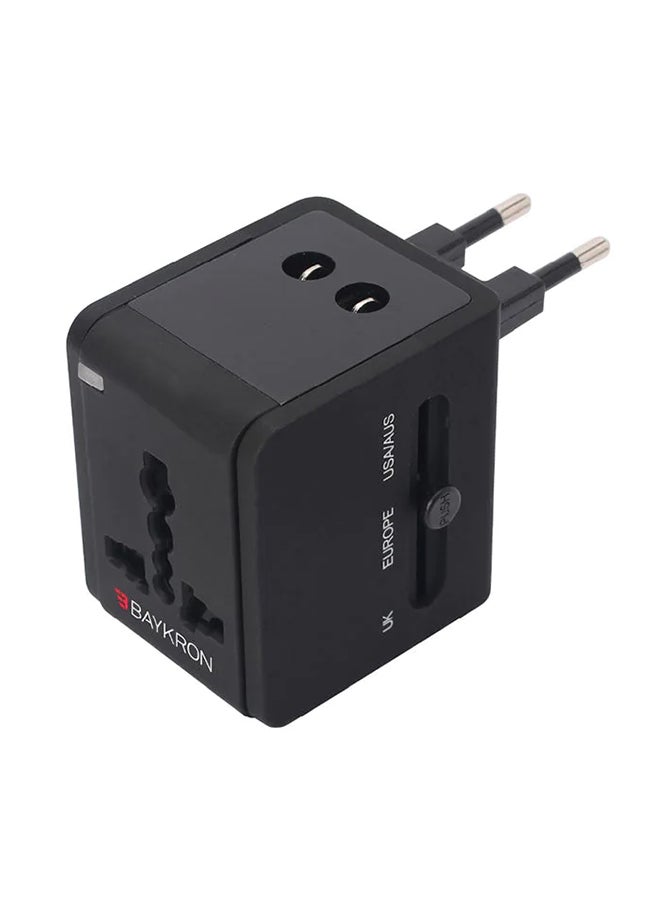 Baykron 2.5A Universal World Travel Adapter With Dual USB Charging Port Black  - Image 4
