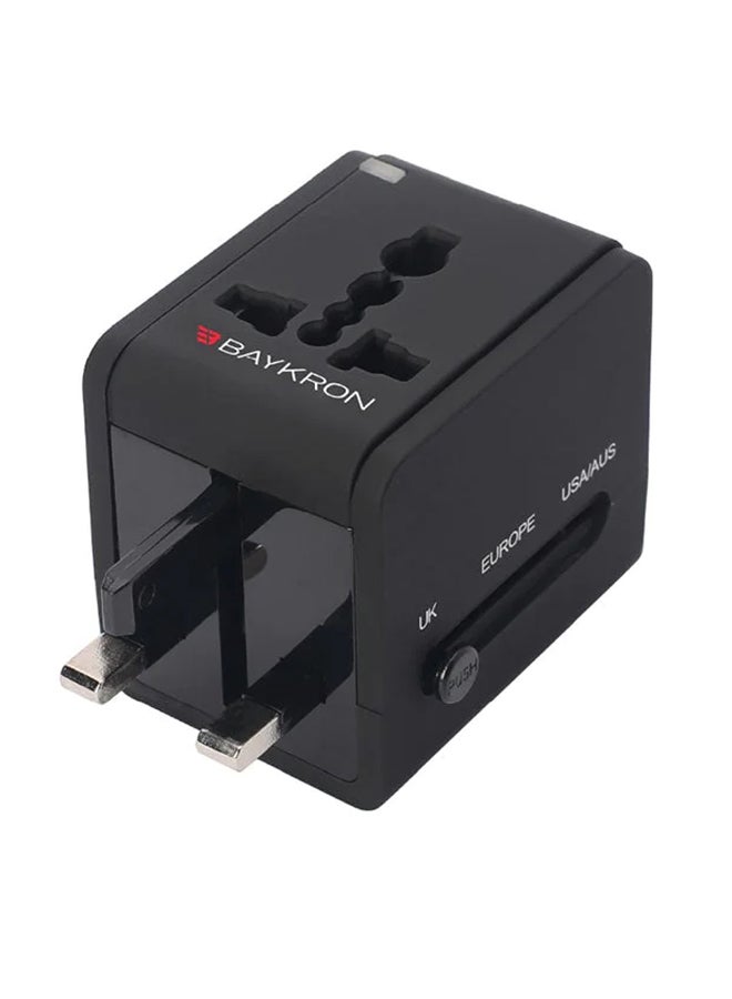 Baykron 2.5A Universal World Travel Adapter With Dual USB Charging Port Black  - Image 3