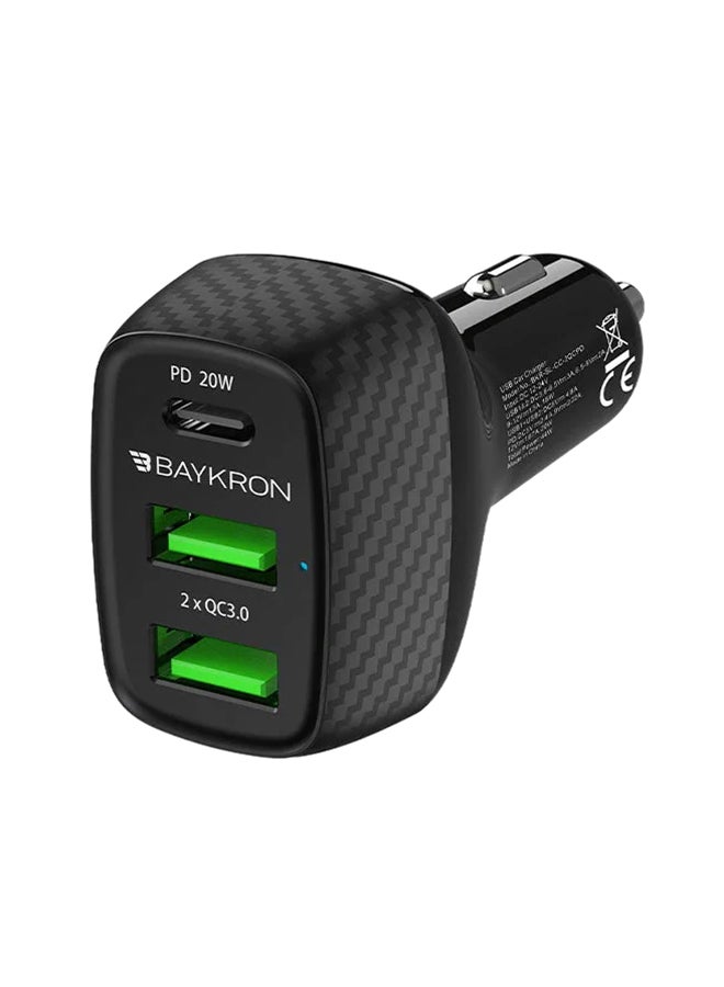 Baykron Smart Car Charger With 3 Charging Ports 20W Black - Image 2