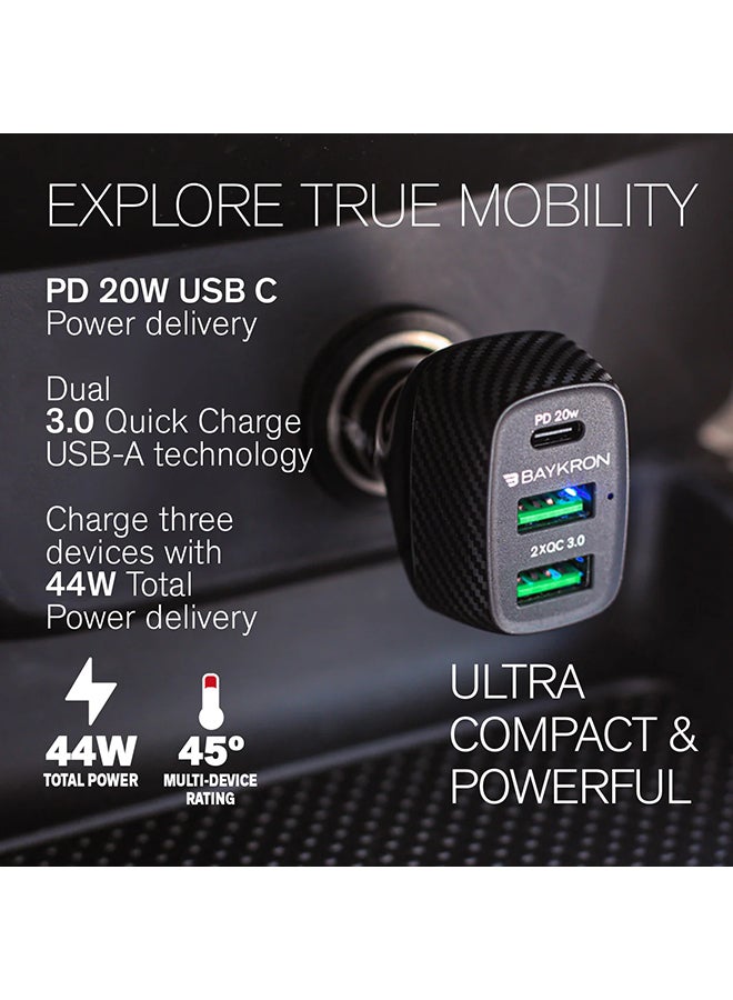 Baykron Smart Car Charger With 3 Charging Ports 20W Black - Image 4