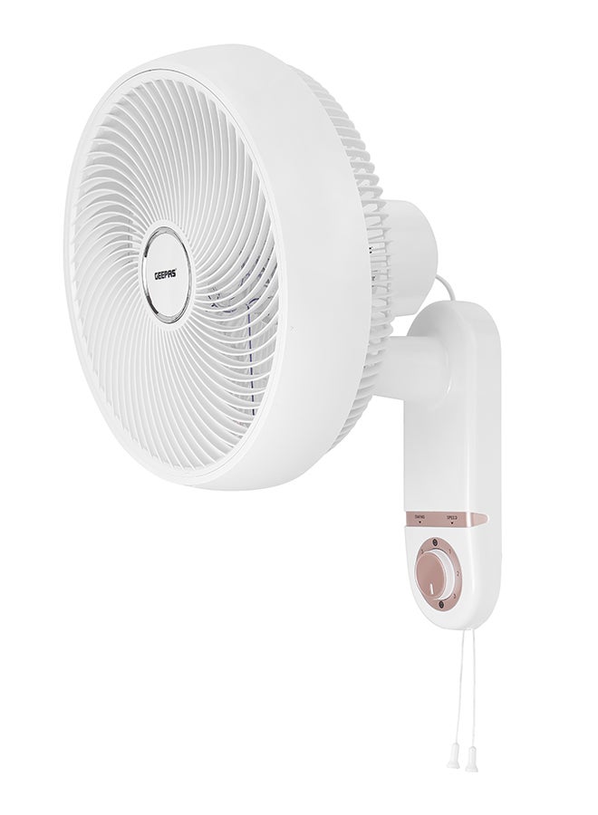 GEEPAS 14" Wall Fan With 3 Speed Setting, ABS Circulator Head, AS 5 Fins Blade, ABS Body, Wide Angle Oscillation, 60W Powerful Motor, Chrome & Silver Painting Decoration 60 W GF21203 White  - Image 2